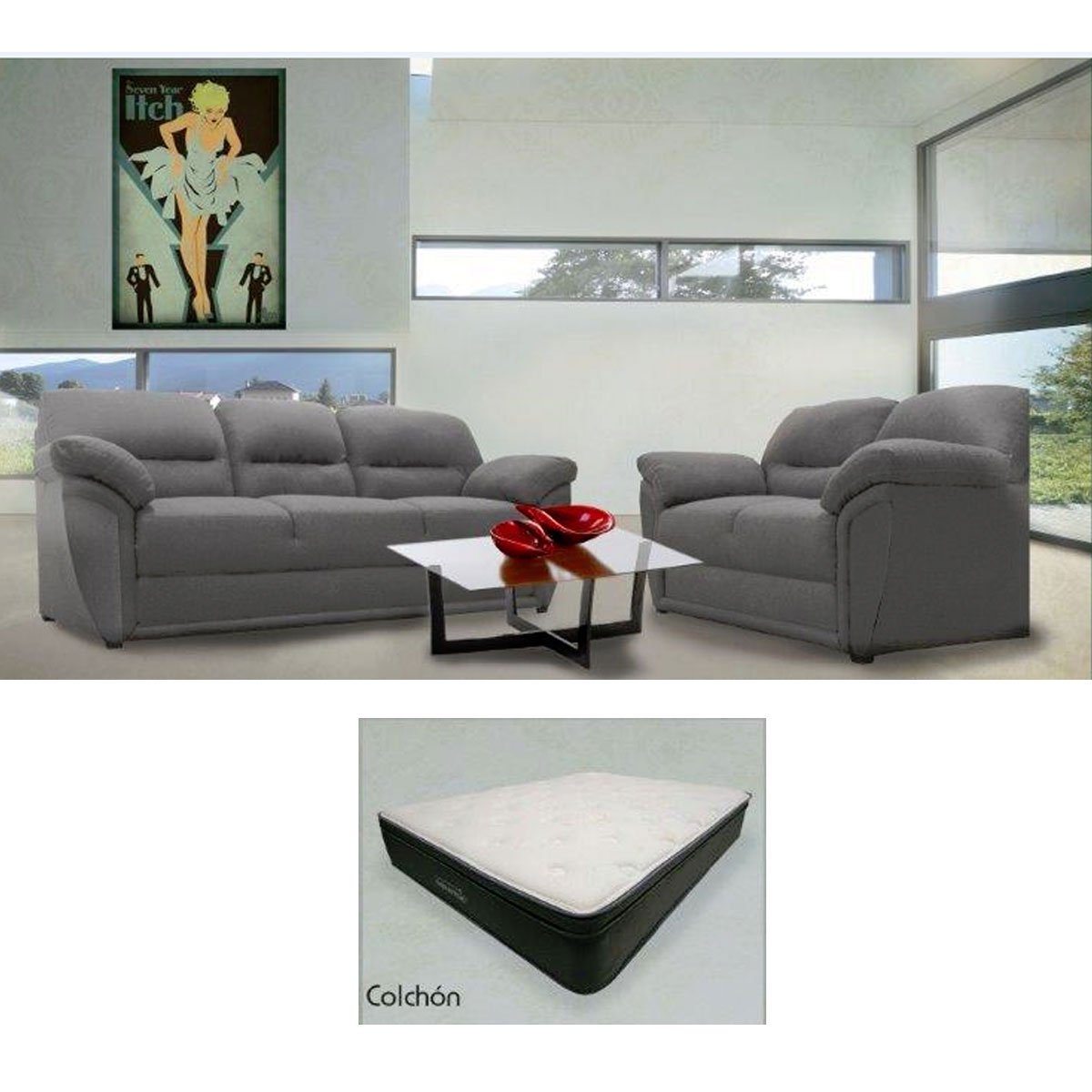 Paquete sala 32 y Colchón matrimonial Tokyo Artaban
